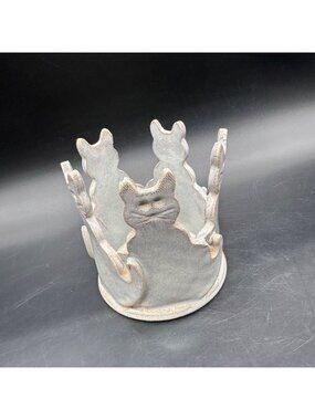 Art Pottery Cat Candle Holder Gray Caddy Holder Catch All Signed Handmade Gift